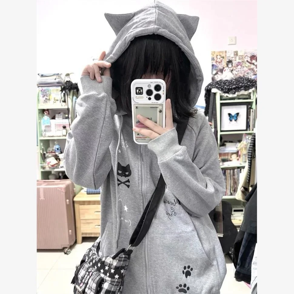 Lindo ey estampado largo Sve sudadera con capucha mujer Otoño Invierno cremallera Cardigan Jaet suave acogedor Fem Faion conjunto poliéster Fa...