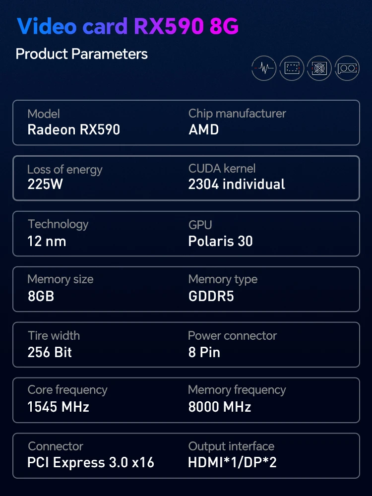 JIESHUO AMD RX 590 8GB 2304SP GME Video card GDDR5 GPU 256-bit rx590 8g Suitable for computer board games Office 590 rx KAS RVN