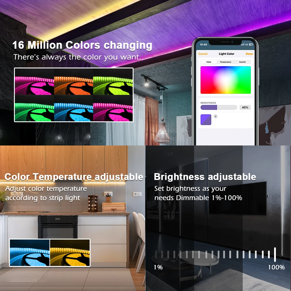 Matter WiFi الذكية RGB + CCT LED تحكم عكس الضوء تيار مستمر 12 فولت 24 فولت COB RGBCW قطاع ضوء ل Homekit اليكسا Smartthings مساعد المنزل #4