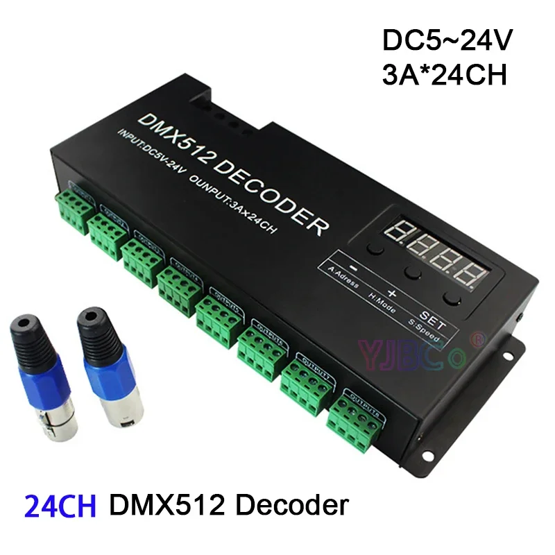 

5V 12V 24V DC 24 channel DMX512 decoder 3A*24CH single color RGB led strip Stage lighting controller PWM DMX512/1990 signal