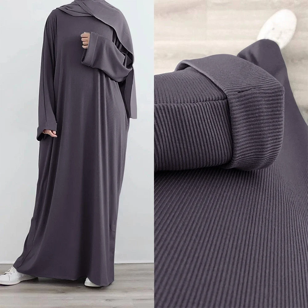 Modest Abaya Casual Women Long Maxi Dress Round Neck Turkey Kaftan Dubai Arab Islamic Gown Ramadan Solid Color Jalabiya Clothing