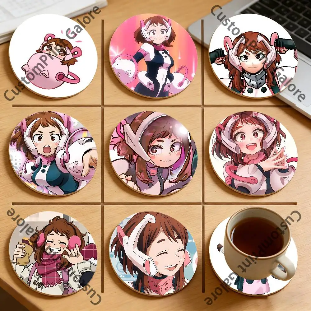 

Chibi U-UrarakaS Round Pine Coasters Durable Reusable Beautiful Home Decor Non-Slip Water-Resistant