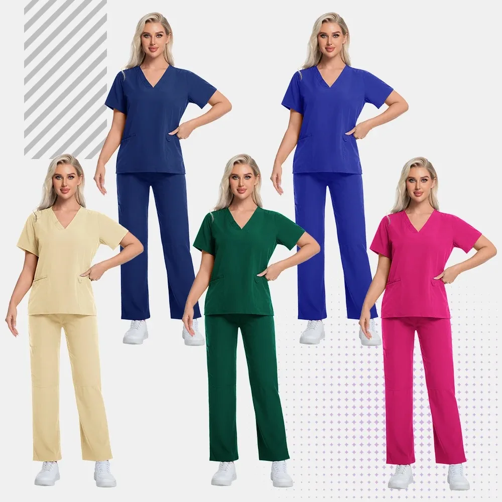 Wholesale Surgical Uniform Woman Short-sleeved Top Top with Multi-pocket Scrubs Medical Clinical Nursing Sets Veterinary Uniform
