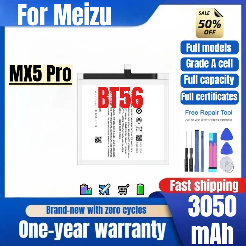 BT56 for Meizu MX5 Pro Mobile Phone Battery 0 cycle high quality high capacity replacement Bateria Grade A cell with tools