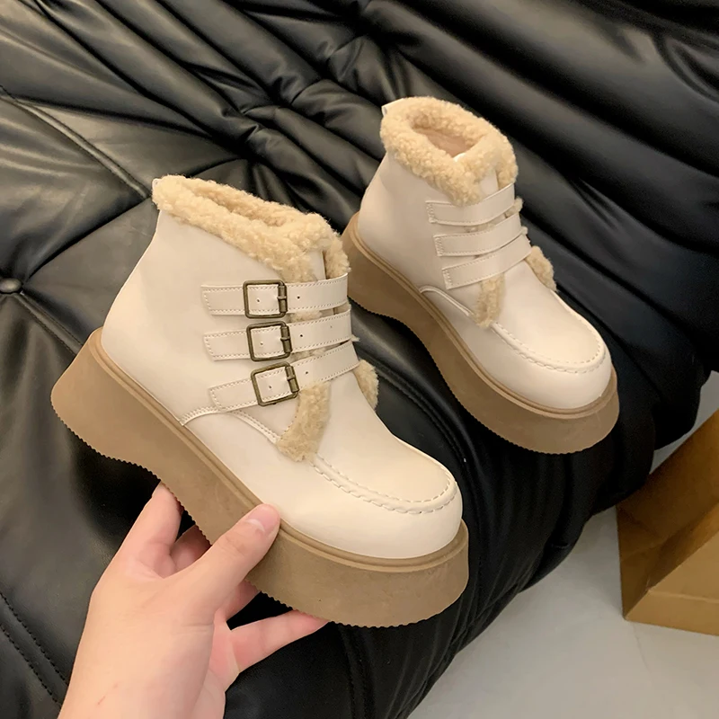 أحذية الثلوج، أحذية قصيرة من صوف الضأن بنعال سميكة، مبطنة بالصوف للدفء، أحذية قطنية متعددة الاستخدامات، شتاء، M390