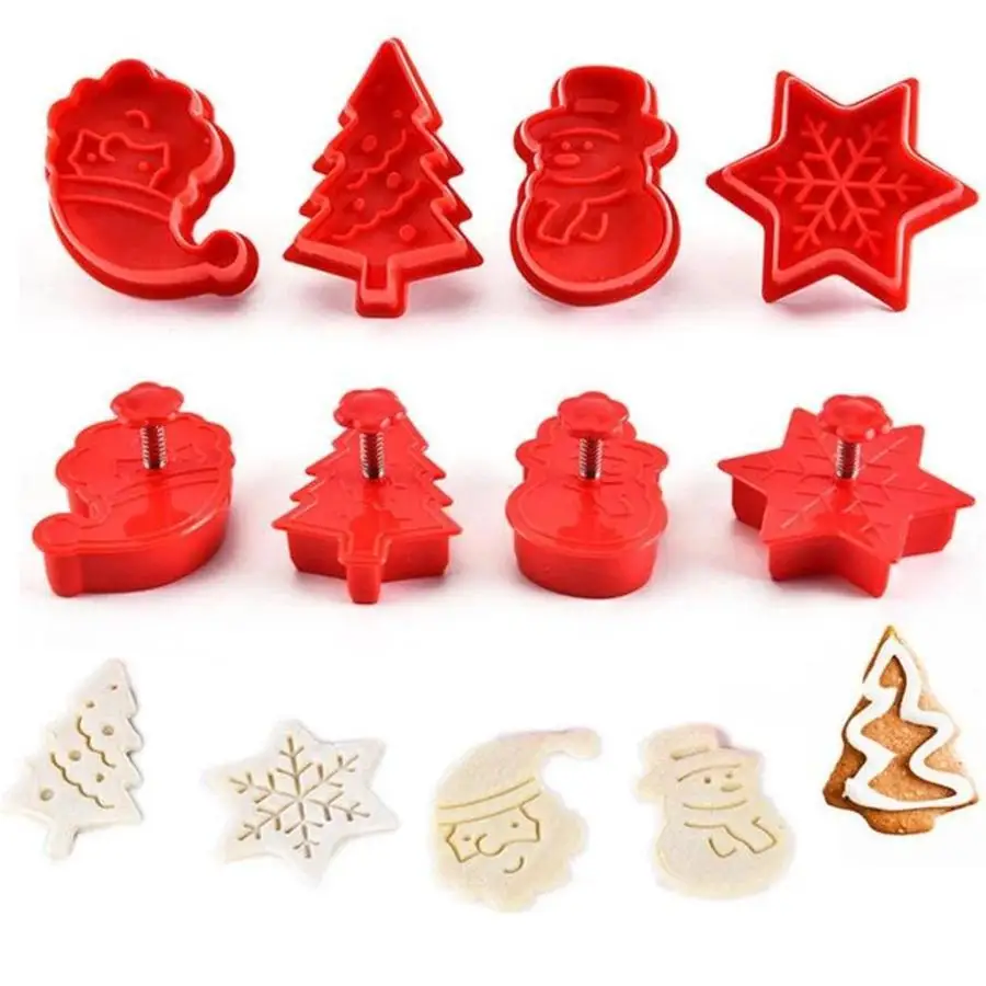 4Pcs Christmas Cookie Cutter Set Santa Snowman Tree Star Snowflake Biscuit Molds DIY Baking Tools Xmas Kitchen Party Supplies