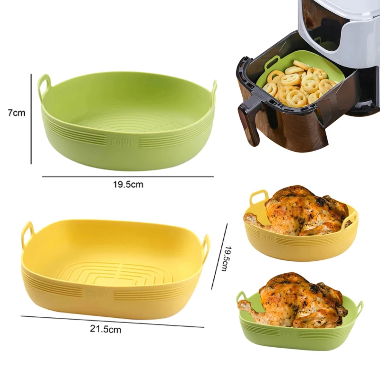 

Silicone Air Fryers Oven Baking Tray Pizza Fried Chicken Airfryer Silicone Basket Reusable Round Square Airfryer Pan Liner Acces