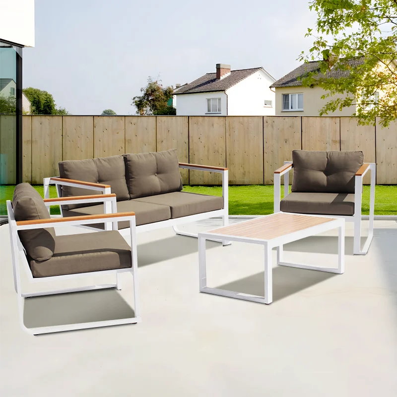 

Cheap White Patio Conversation Couch Loveseat Furniture Outdoor Garden Aluminum Sectional Sofa Set on Sale