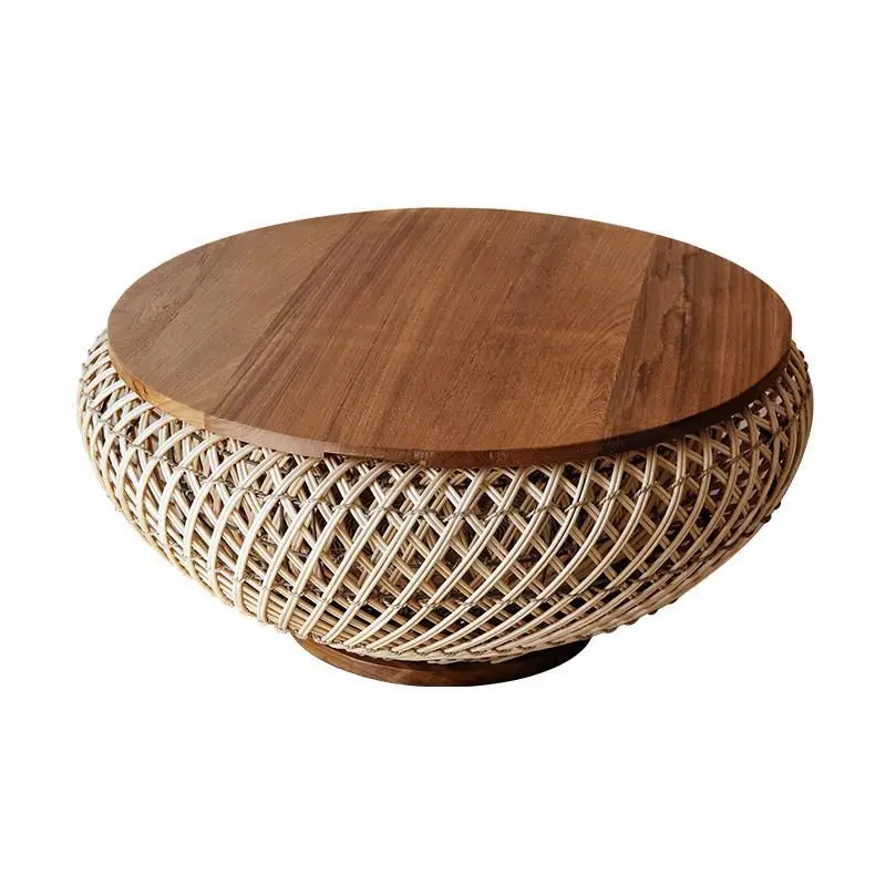 Coffee table light luxury living room small apartment rattan Japanese   table simple small round