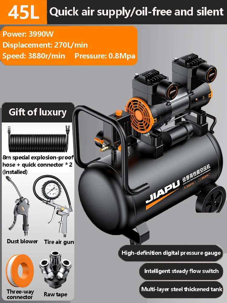 Imagem -02 - Compressor de ar Silencioso Bomba Portátil sem Óleo Adequado para Reparo Doméstico Inflação de Pneus 3990w20l30l45l