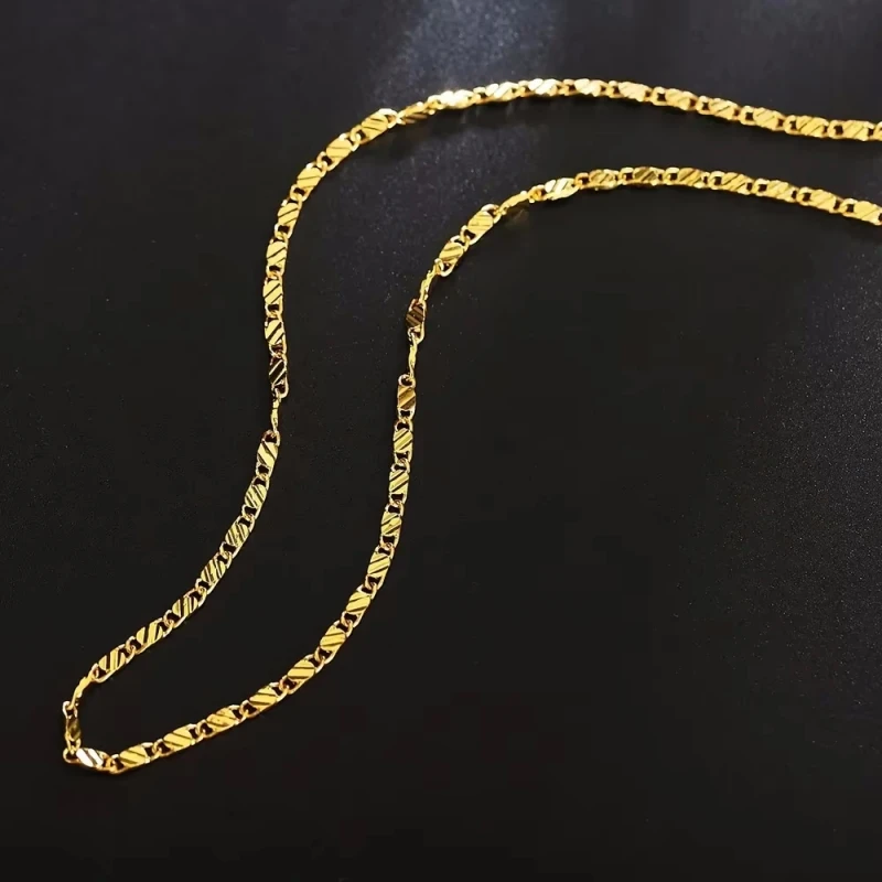 40-75cm 18k Gold Color Charm 2mm Flat Chain Necklaces For Women Men Luxury Fashion Party Wedding Jewelry