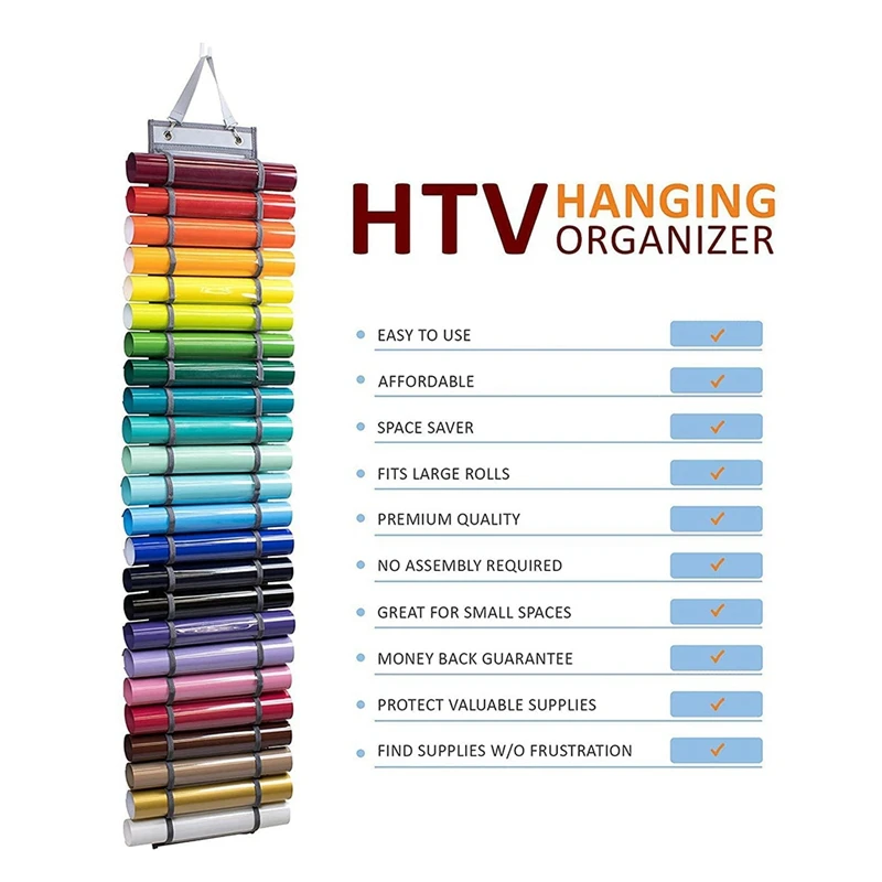 24 Compartments Vinyl Storage Organizer Holder Hanging Bag Crafts Vinyls Roll Storages Rack Hang Pocket Behind Door Room Durable