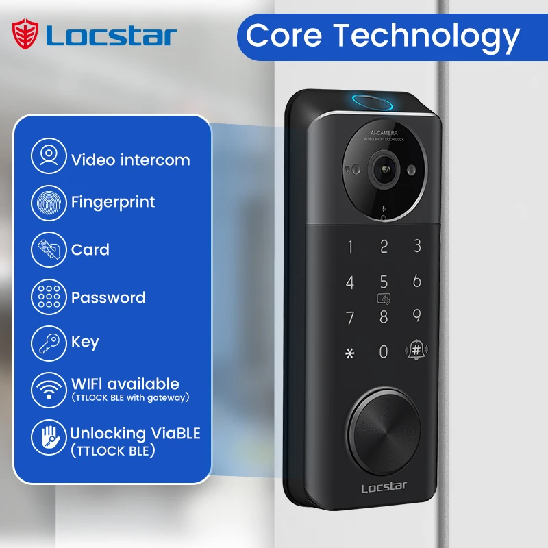 Locstar Security Cerradura Inteligente Electronic Digital Fingerprint Password TTlock Tuya Exterior Smart Door Lock With Camera