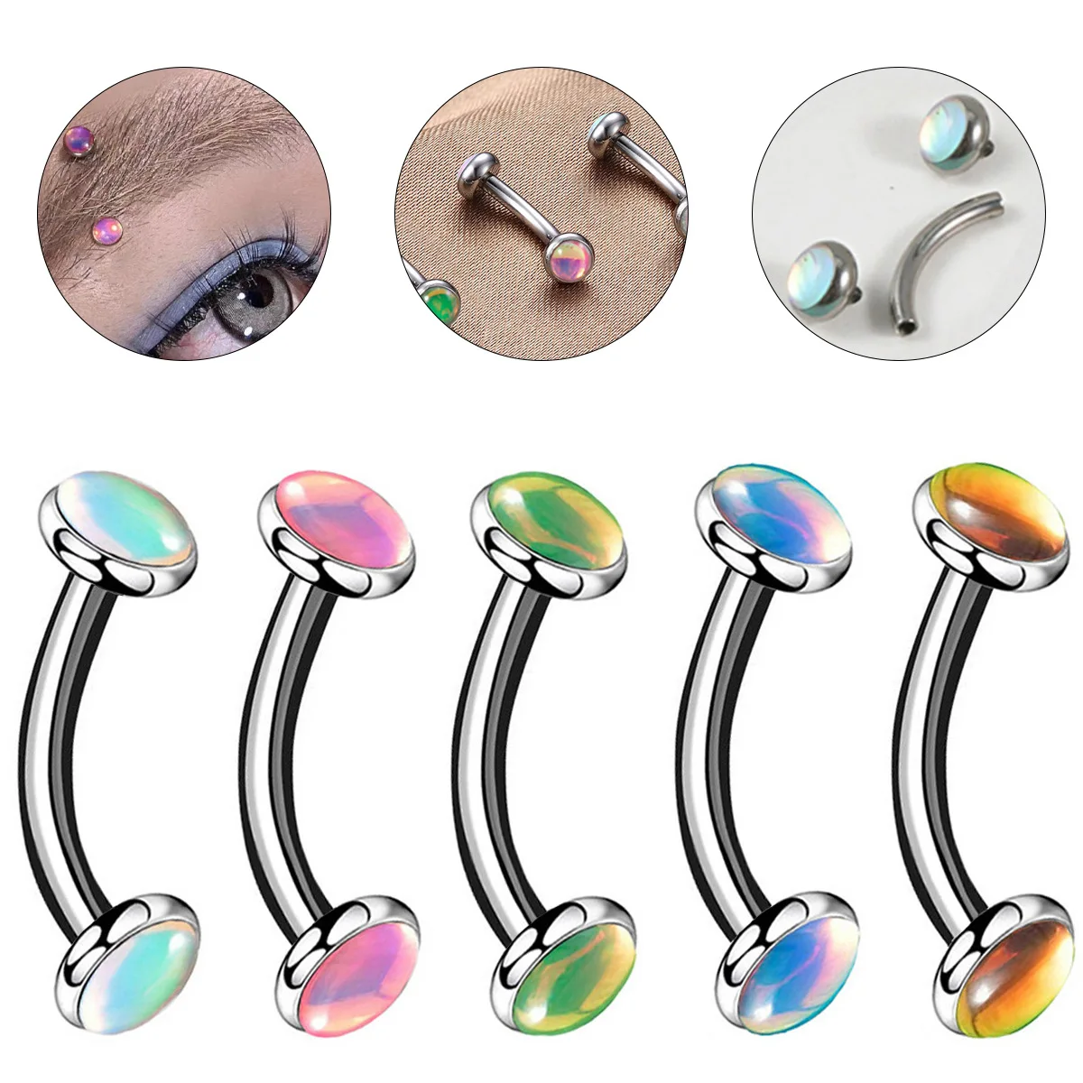 5-color Optional Fashion Gradient Glitter Film Curved Rod Eyebrow Stud Spicy Girl Puncture Accessory Party