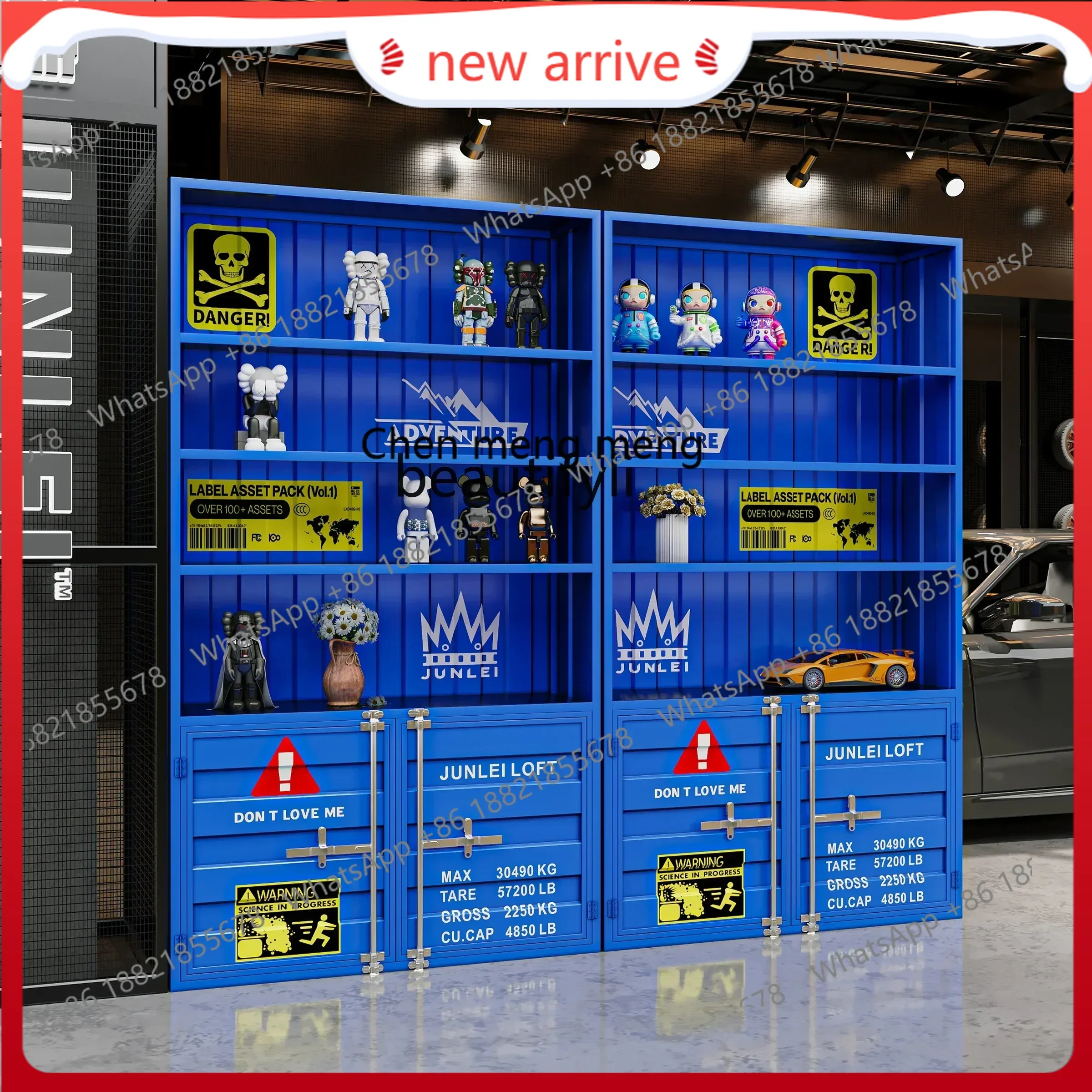 SS new styleDisplay Cabinet Product Display Cabinet Industrial Wind Container Commercial Display Gla Cabinet Shelfss 7486 ss 748