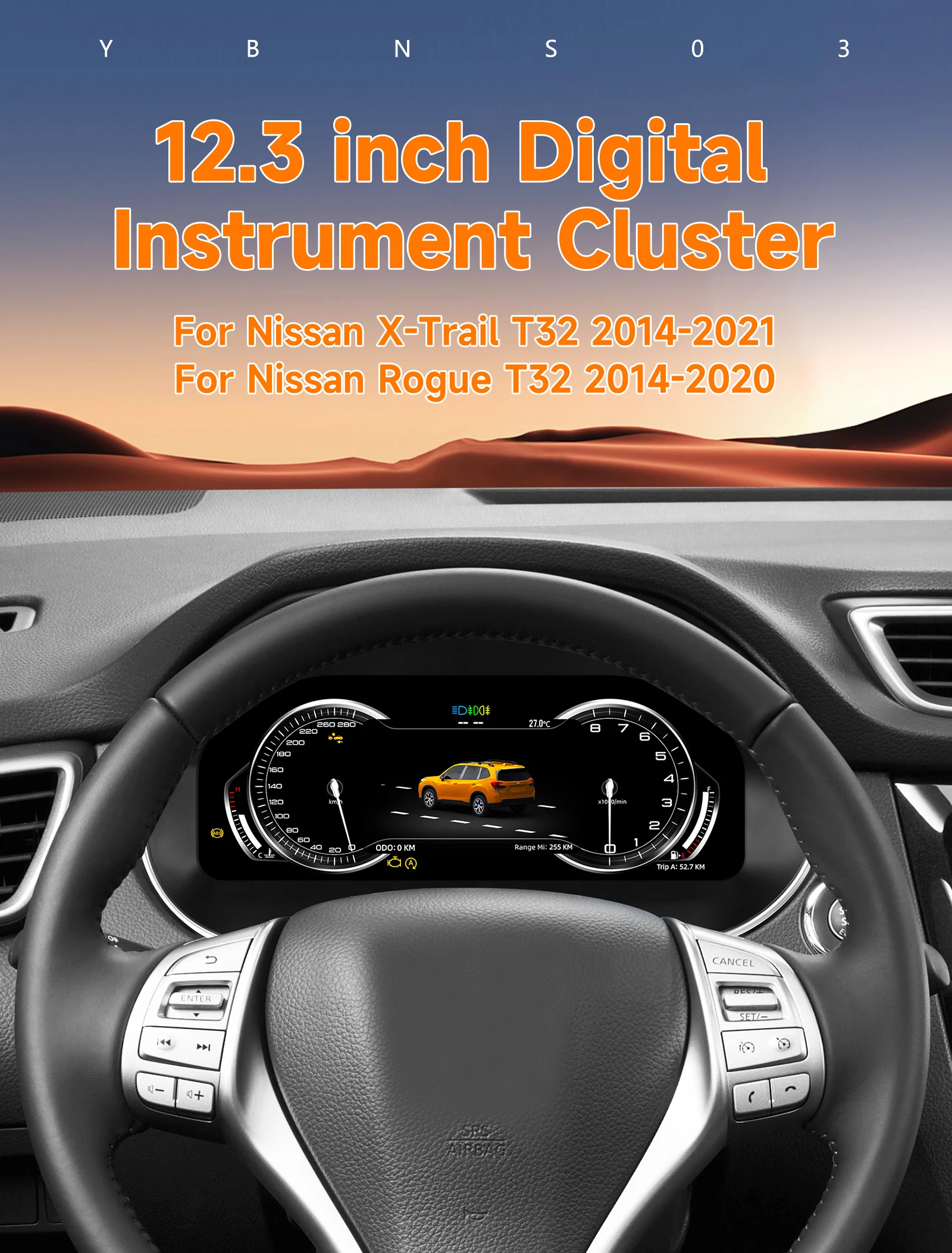 12.3" Digital Cluster Dashboard With Android Auto CarPlay Gauges For Nissan X-Trail T32 2014-2021 For Nissan Rogue T32 2014-2020