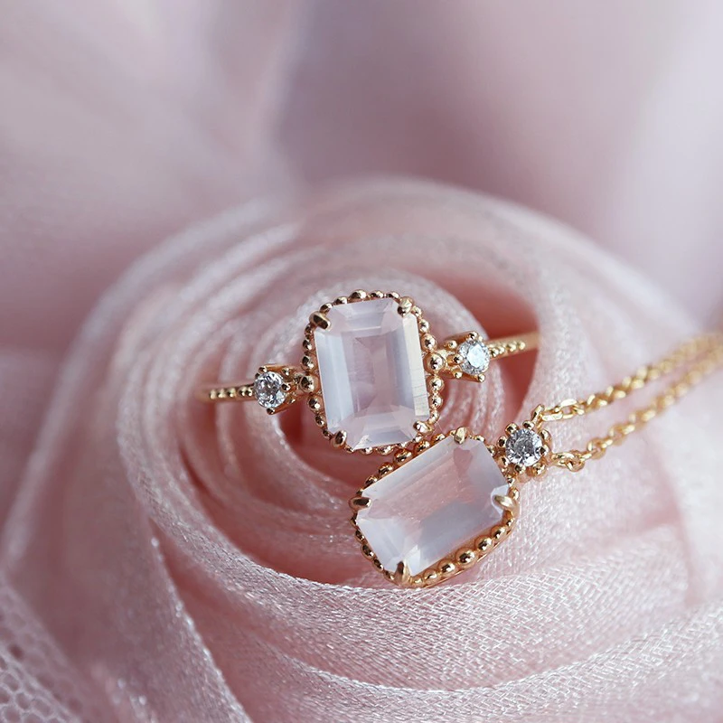

Rings for Women Engagement Bijoux Natural Gemstone Rose Quartz Ring 925 Sterling Silver Gold Plated Fine Jewelry RI031