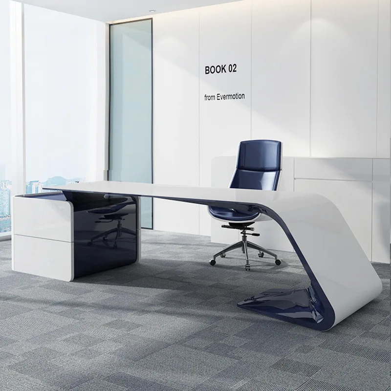 Fashionable White Office Desk Painted Manager Supervisor President Office Desk Irregular Shape Office Furniture Meja Kantor XYOD