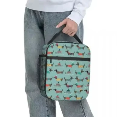 

Custom Christmas Dachshund Dog Pattern Lunch Bag Men Women Cooler Warm Insulated Lunch Box for Adult Office