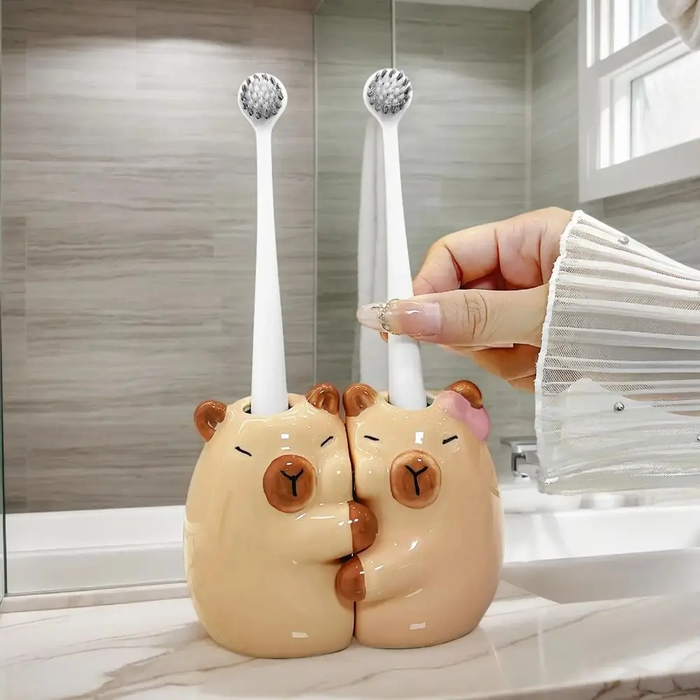 

Ceramic Capybara Toothbrush Holder Cartoon Creative Couple Toothbrush Rack Reusable Waterproof Electric Toothbrush Stand