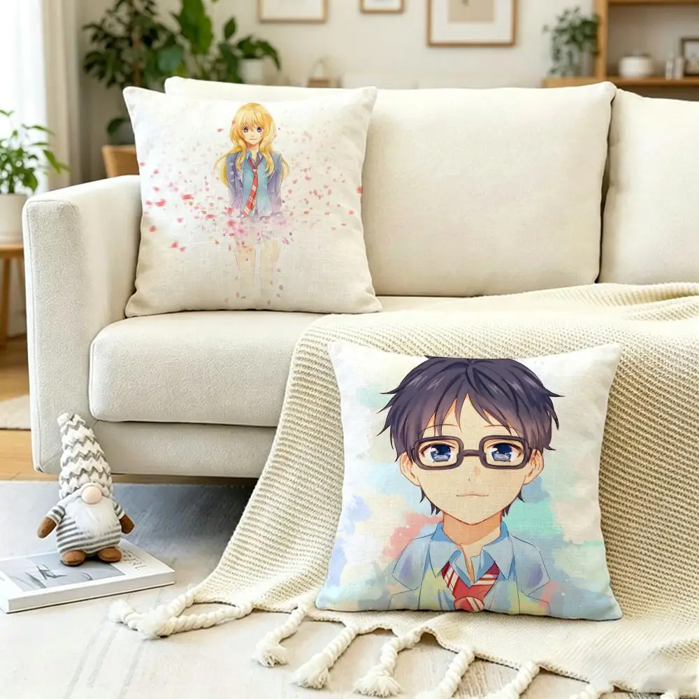 Hit Anime Y-Your Lie April Cushion Cover Anti-dustmite Pillowcase Invisible zipper silky short plush Sofa cushion cover