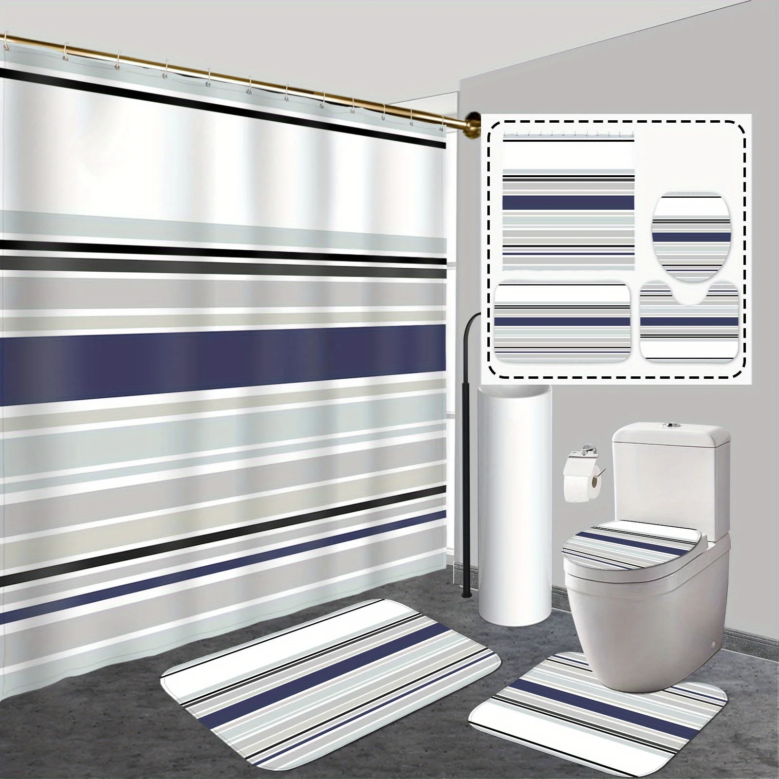 

4-Piece Fall Bathroom Decor Set - Waterproof Polyester Shower Curtain with Hooks, Non-Slip Rug, Toilet Mat - Hand Wash Only