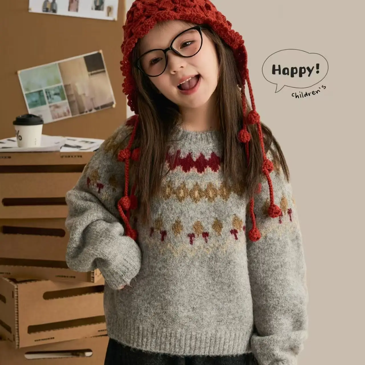 Children's Sweater 2026 Autumn And Winter New Item Boys' And Girls' Round Neck Thick Lazy Pullover Versatile Knitted Sweater