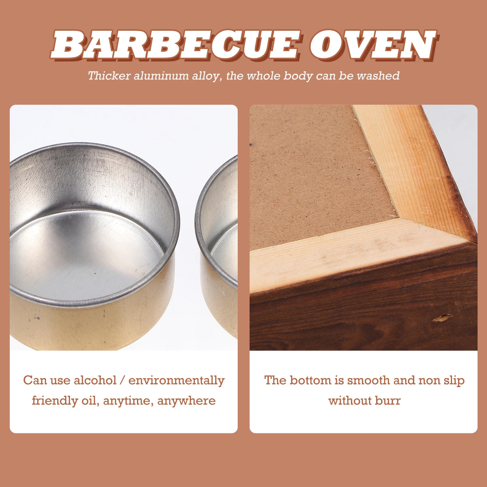 

Aluminum Wood Base Grill Pan Non Stick Barbecue Tray Heat Resistant Even Heating Family Outdoor BBQ Gift Kitchen Bar