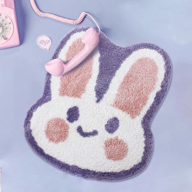 Lovely Tufted Rabbit Bedroom Rug Soft Fluffy Bunny Mat Bedside Carpet Floor Anti Slip Pad Aesthetic Home Girls Room Decor