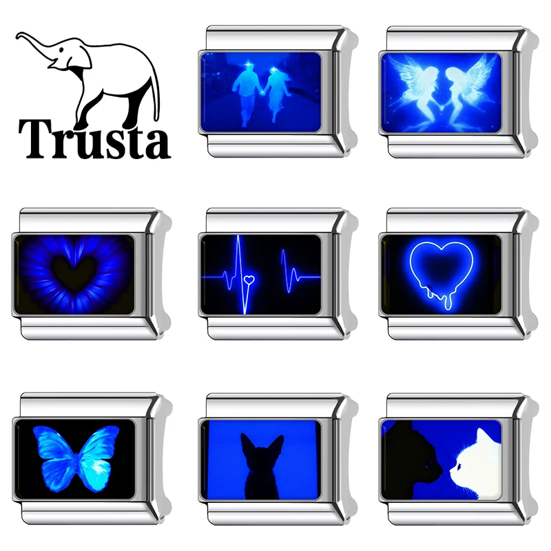 Trusta 2025 New Love Dating Cat Wings Charm Italian Links 9mm Stainless Steel Bracelet for Women DIY Jewelry Wholesale N1005