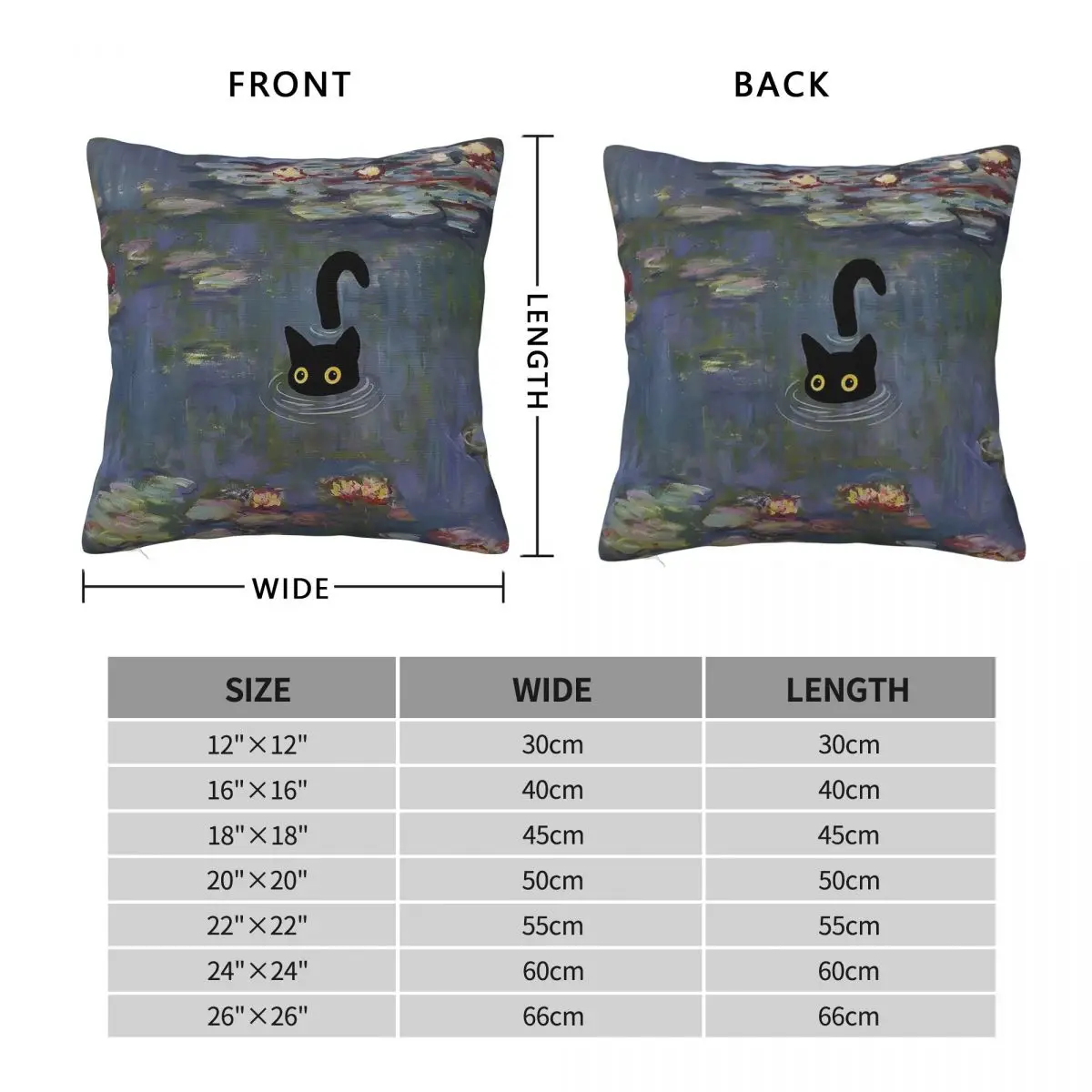 Claude Monet Water Lilies Cat Pillowcase Polyester Linen Velvet Creative Decorative Pillow Case Sofa Seater Cushion Cover 45x45