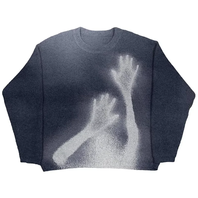 Men Halloween Sweater Knit Pullovers Jumpers Retro Loose Hip Hop Streetwear Y2k Vintage Round Neck Harajuku Oversize Sweater