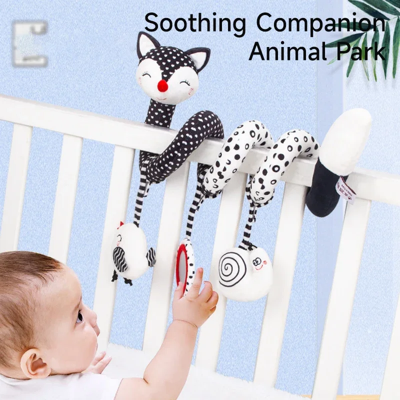 Brinquedos recém-nascidos bebê espiral de pelúcia cama pingente brinquedos raposa cama pingente há música brinquedo facilitar crianças aperto de mão brinquedo presentes
