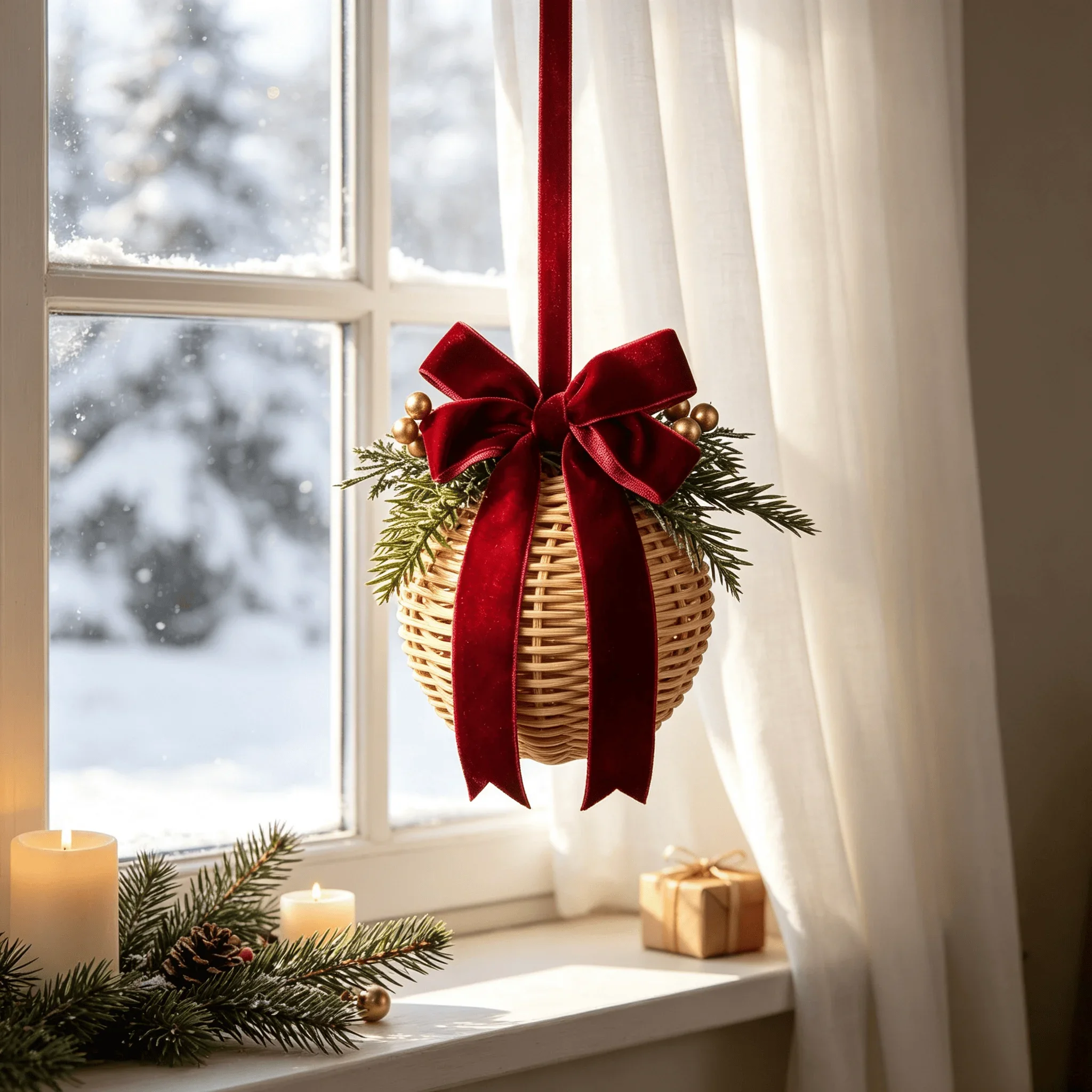 Christmas Handwoven Ball Bell Hanging Ornament, Rustic Xmas Decor Bell for Tree Door Window Holiday Pendant