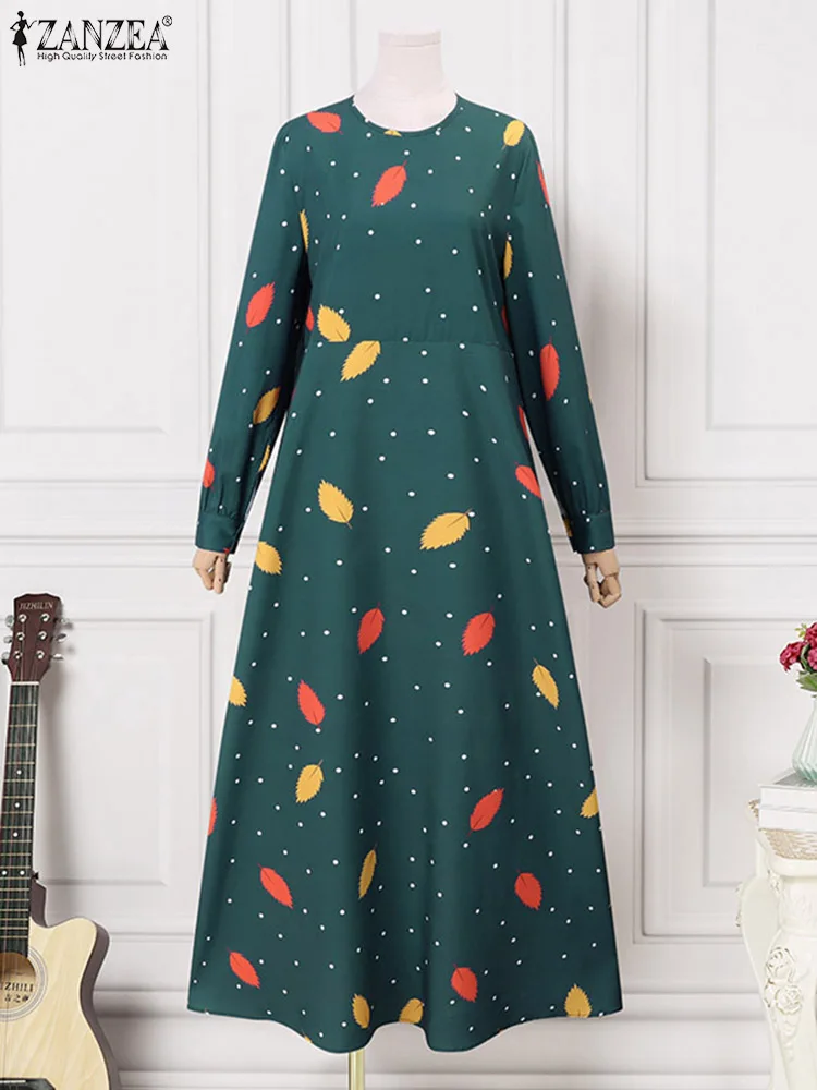 Bohemian Maxi Dresses ZANZEA Muslim Fashion Abaya Women Long Sleeve Floral Print Vestido Robe Autumn Sundress Islamic Clothing