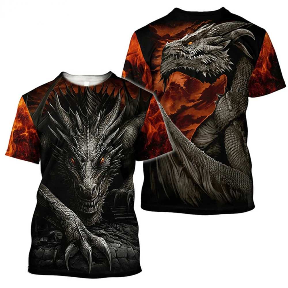 Camiseta vikinga con tatuaje de dragón para hombre, camiseta supergrande con estampado 3D de manga corta, refrescante, transpirable, informal, Hip Hop, verano