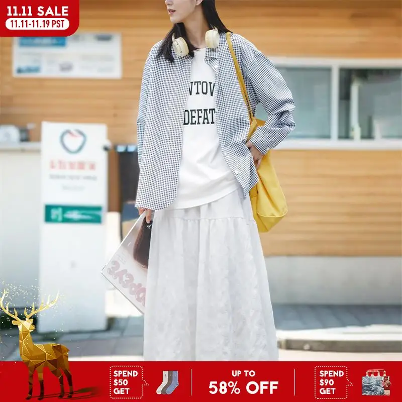 

Женская французская шикарная и элегантная длинная юбка Maden, эластичная высокая талия, трапециевидная, белая текстурированная рябь, плиссированное платье-миди, Повседневная