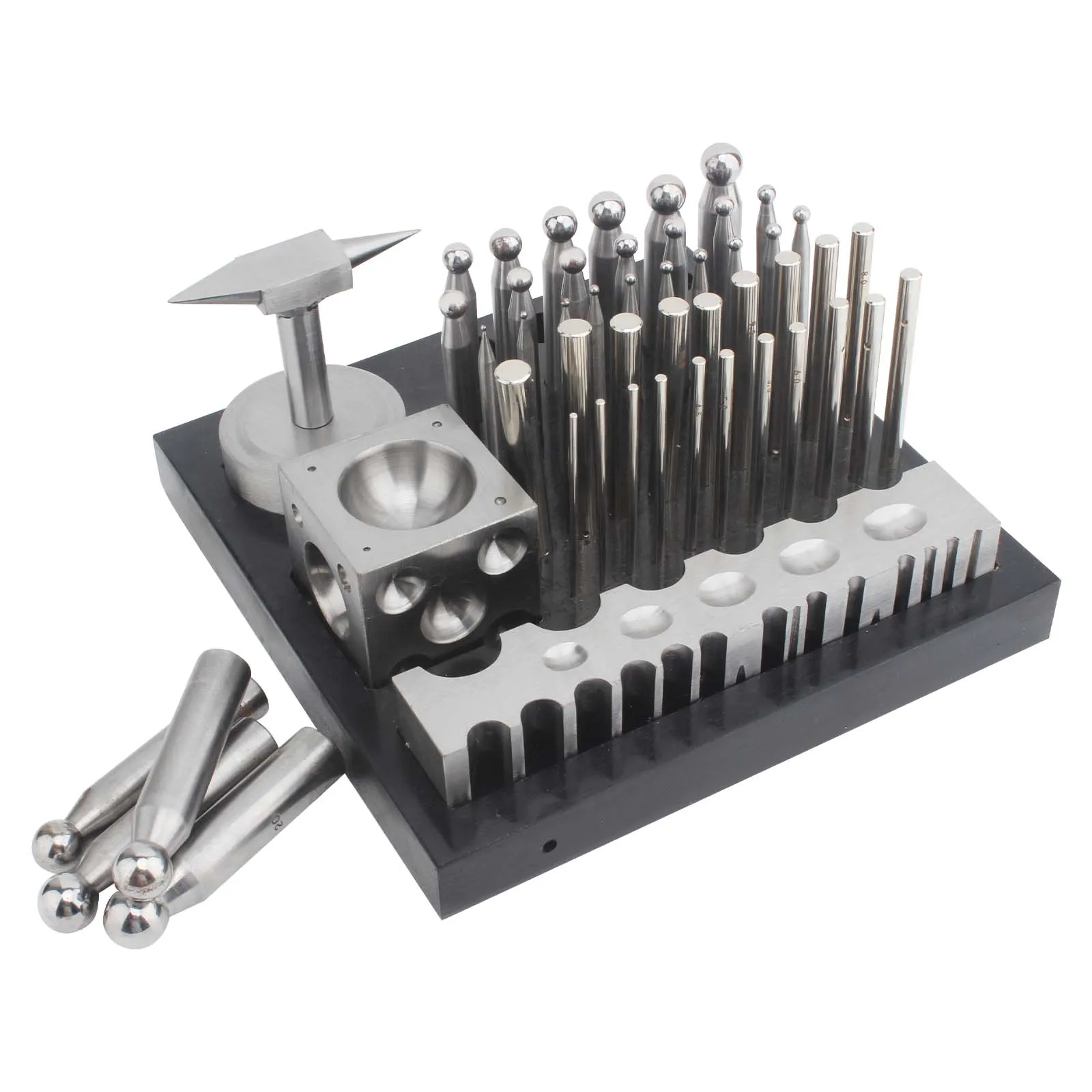 Punching Device Set - 50 piece Punch and Concave Beading Set, Steel Molds for Gold and Silver Jewelry Beading, Bell-making Tool,