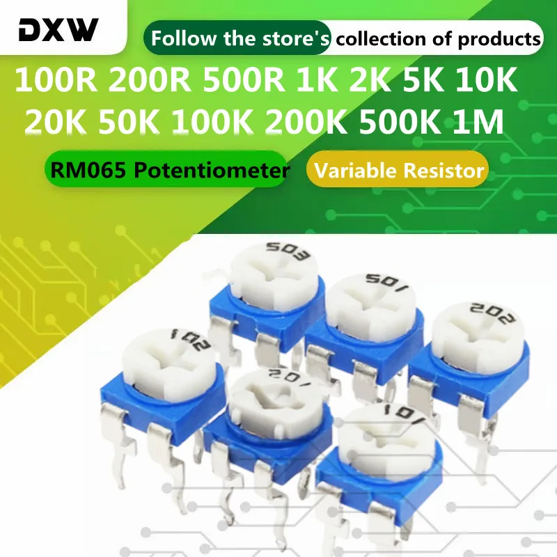 

500 шт. RM065 потенциометр 100 200 500 1K 2K 5K 10K 20K 50K 100K 200K 500K 1MOhm переменный резистор