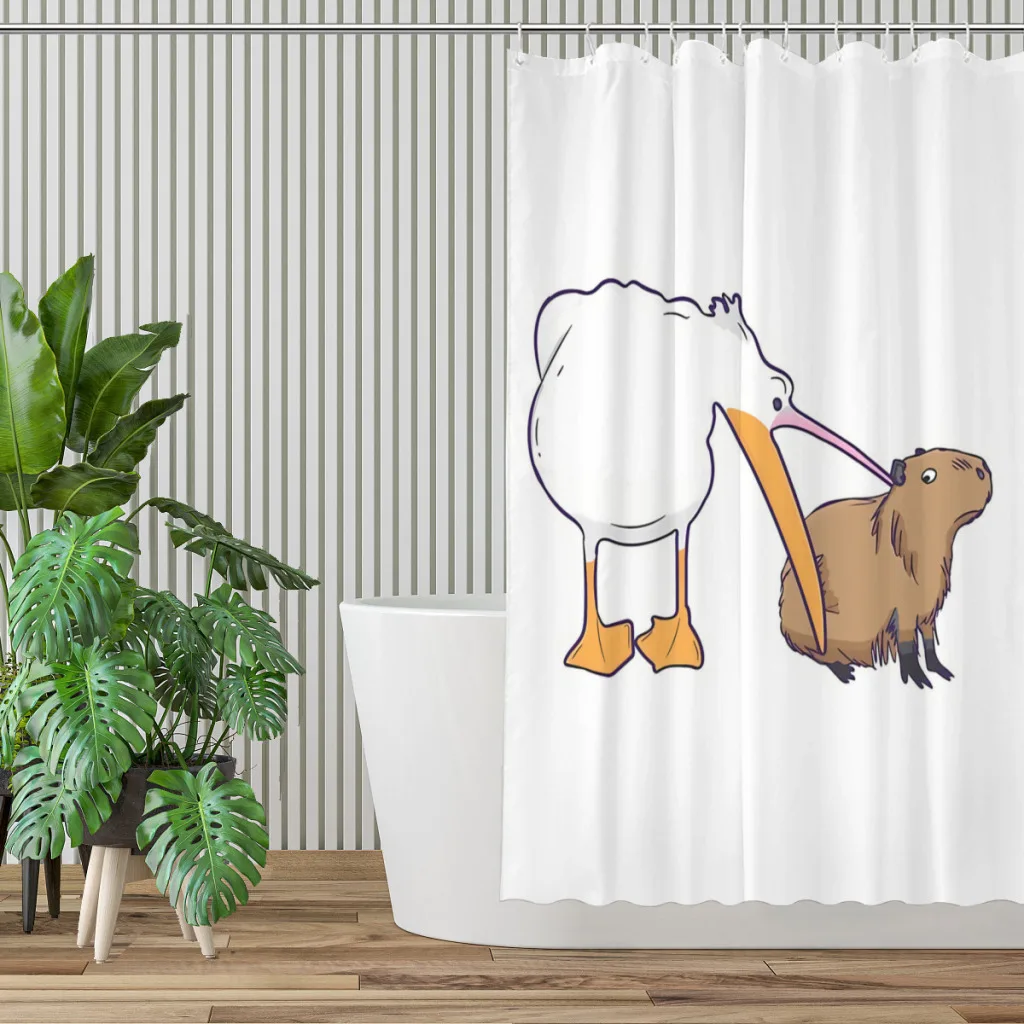 Pelican Bathroom Shower Curtains Capybara Cute Animal Waterproof Partition Curtain Funny Home Decor Accessories