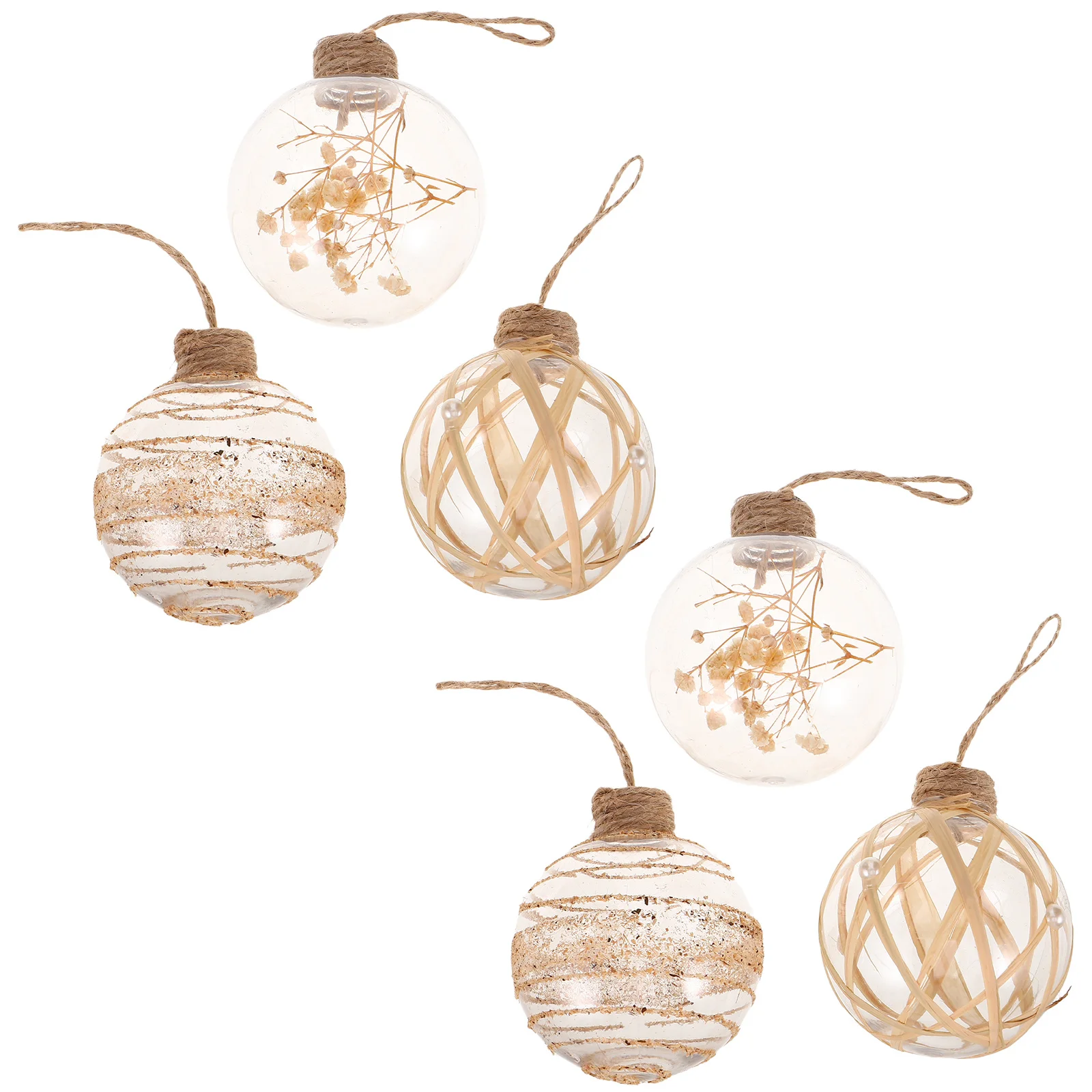

6pcs Christmas Decoration Balls: Clear Shatterproof Plastic Ornament Balls Jute Rope For Xmas Tree Decor Holiday Party Supplies