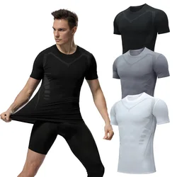 Men's Compression T-shirt Breathable Football Suit Fitness Tight Sportswear Riding Quick Dry Running Short Sleeve Shirt Sports