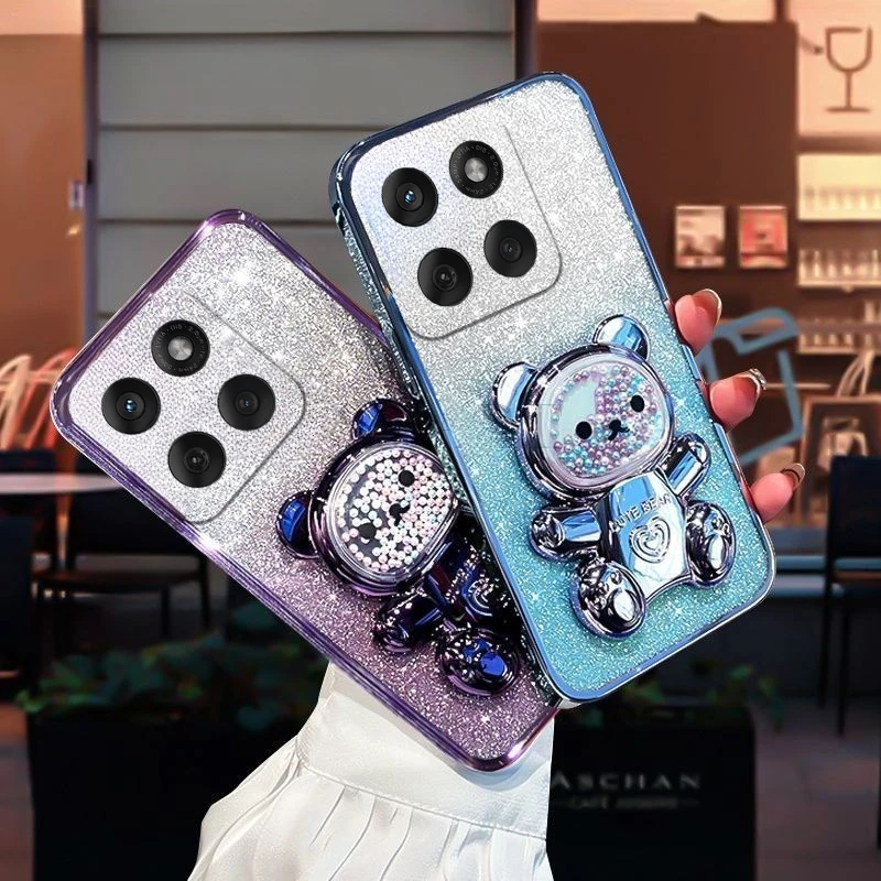 

Cute Bear Bracket Plating Phone For Moto G56 G86 Power G96 Holder Case for Moto G56 G86 Power G96 Clear Stand Cover