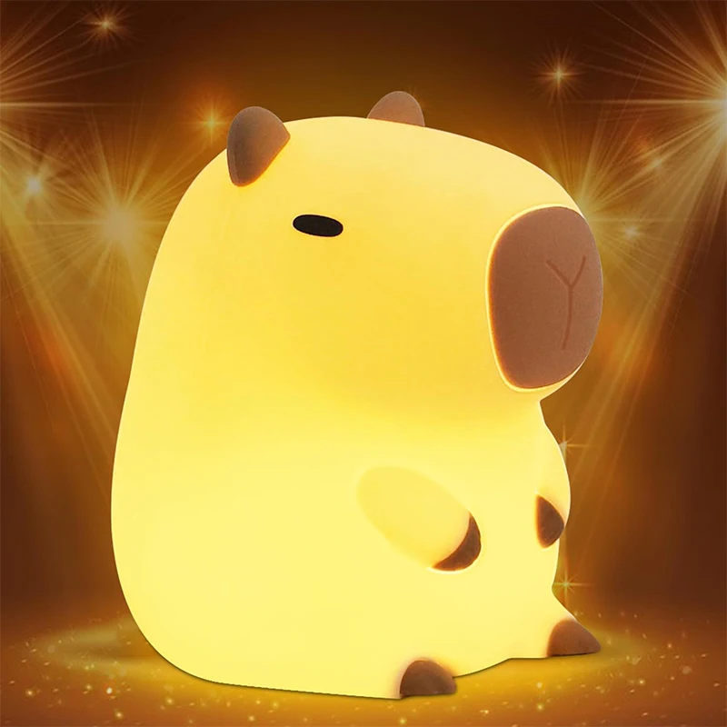 Cute Capybara Night Light Children's Silicone Nightlight Gift USB Rechargeable Animal Touch Bedside Sleep Lamp Decoration