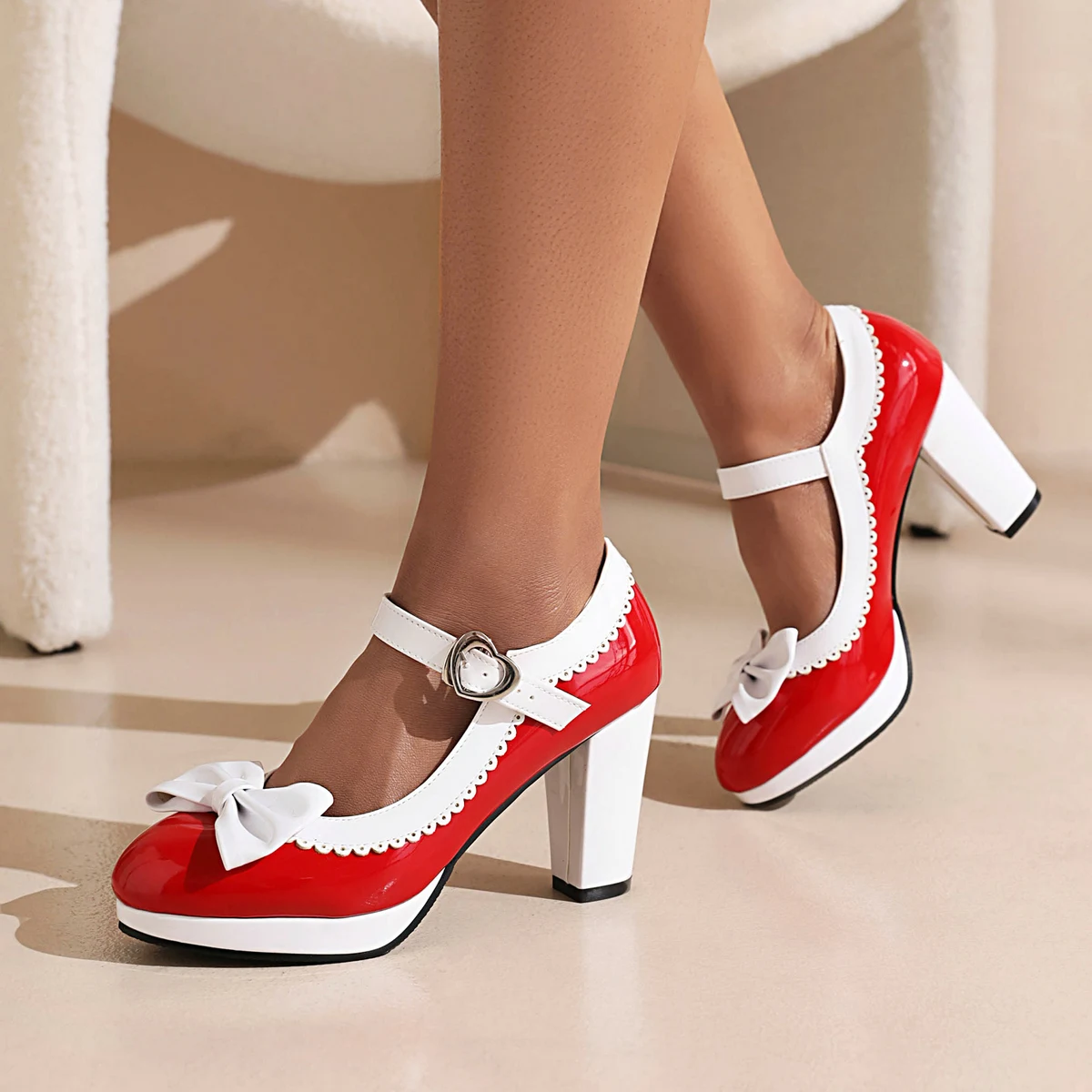 Mary Jane Shoes Pretty Sweet Bow Patent Leather Dress Bowknot Lolita School Wedding Party Platfrom Pumps Princess Cosplay Heels