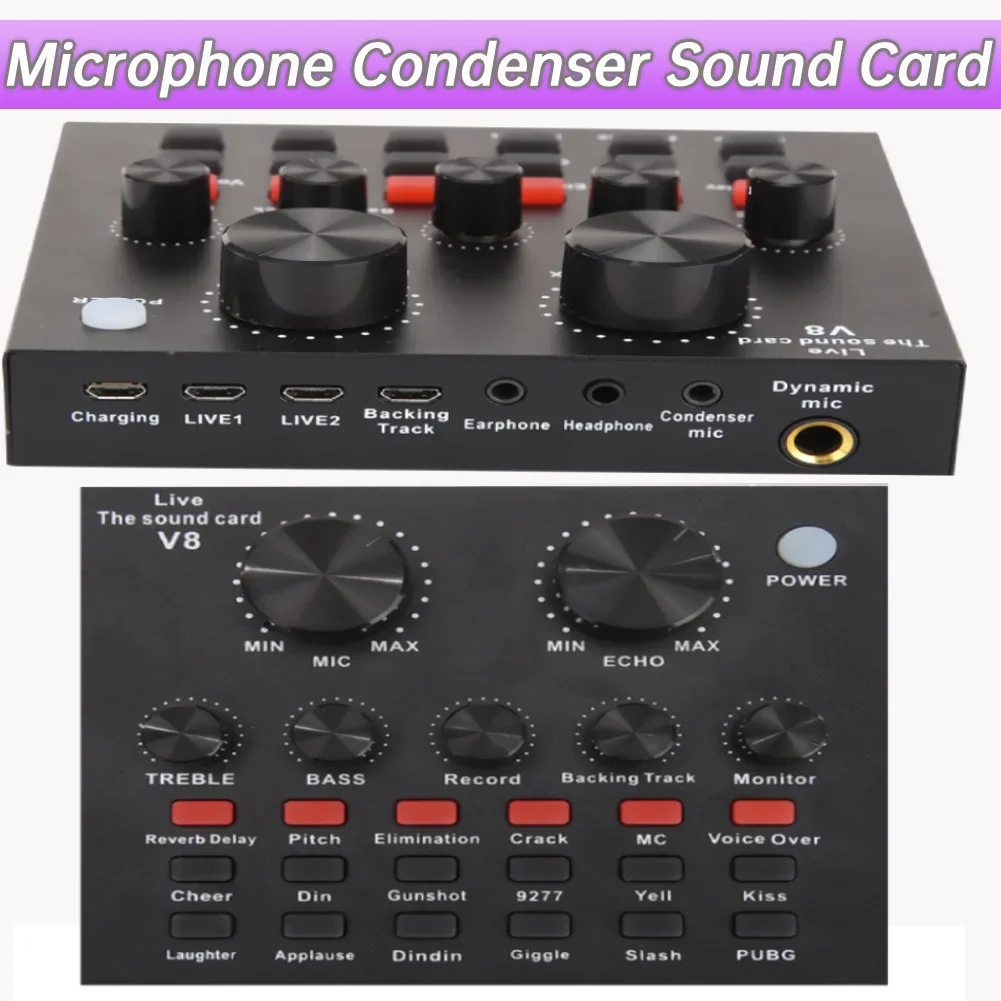 Micrófono Profesional con Condensador, Tarjeta de Sonido con Monitor, Auriculares USB para Guitarra Eléctrica, Grabación en Vivo, Mezclador de Audio de Estudio