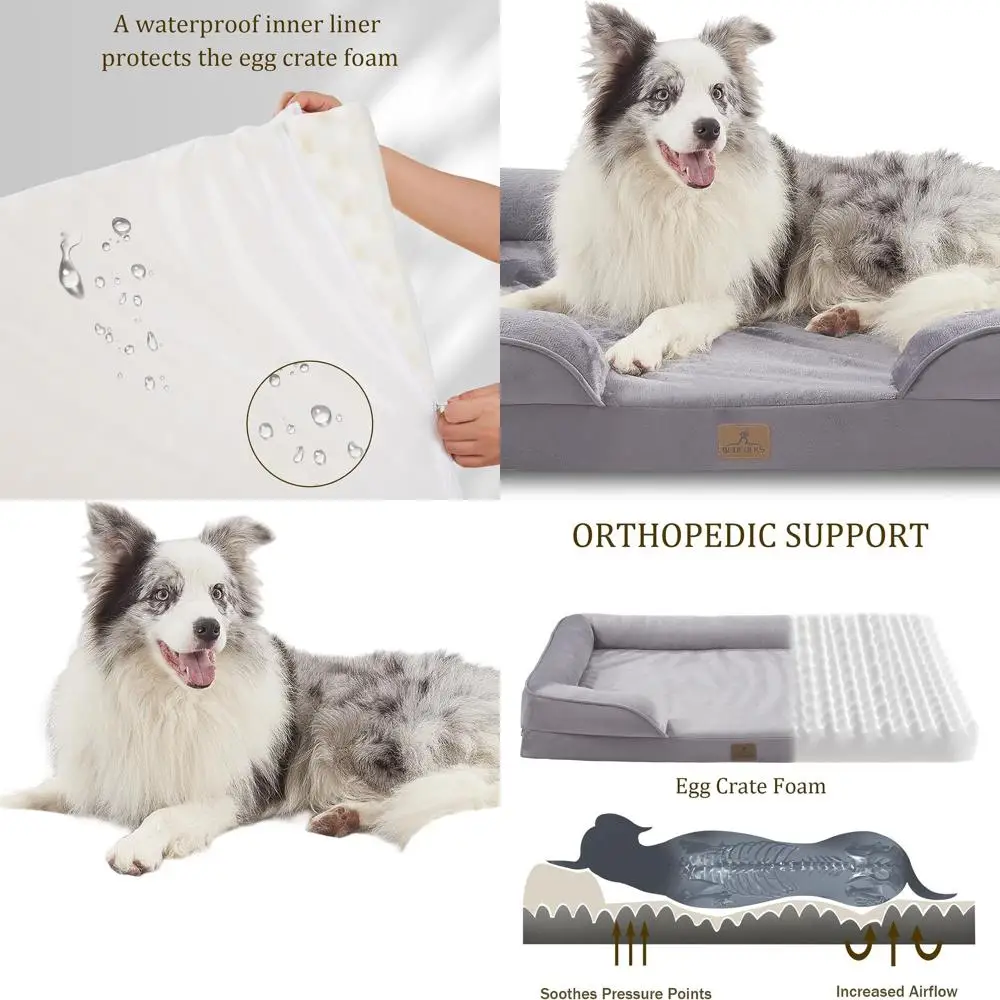 

Большой ортопедический диван-кровать для собак, водонепроницаемый и съемный чехол, нескользящий, светло-серый