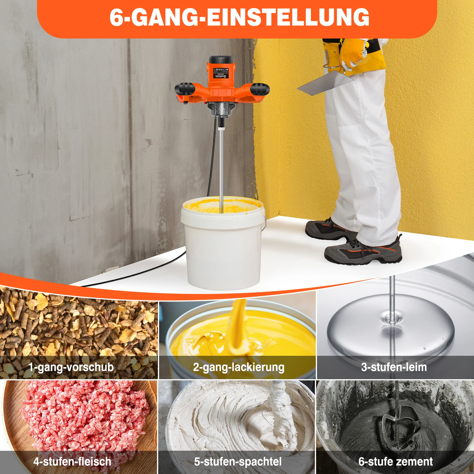 خلاط أسمنتي معدني بقدرة 3000 وات 6 سرعات، أداة خلط جص هاون الطلاء الكهربائي، مجداف تقليب قضيب حلزوني M14