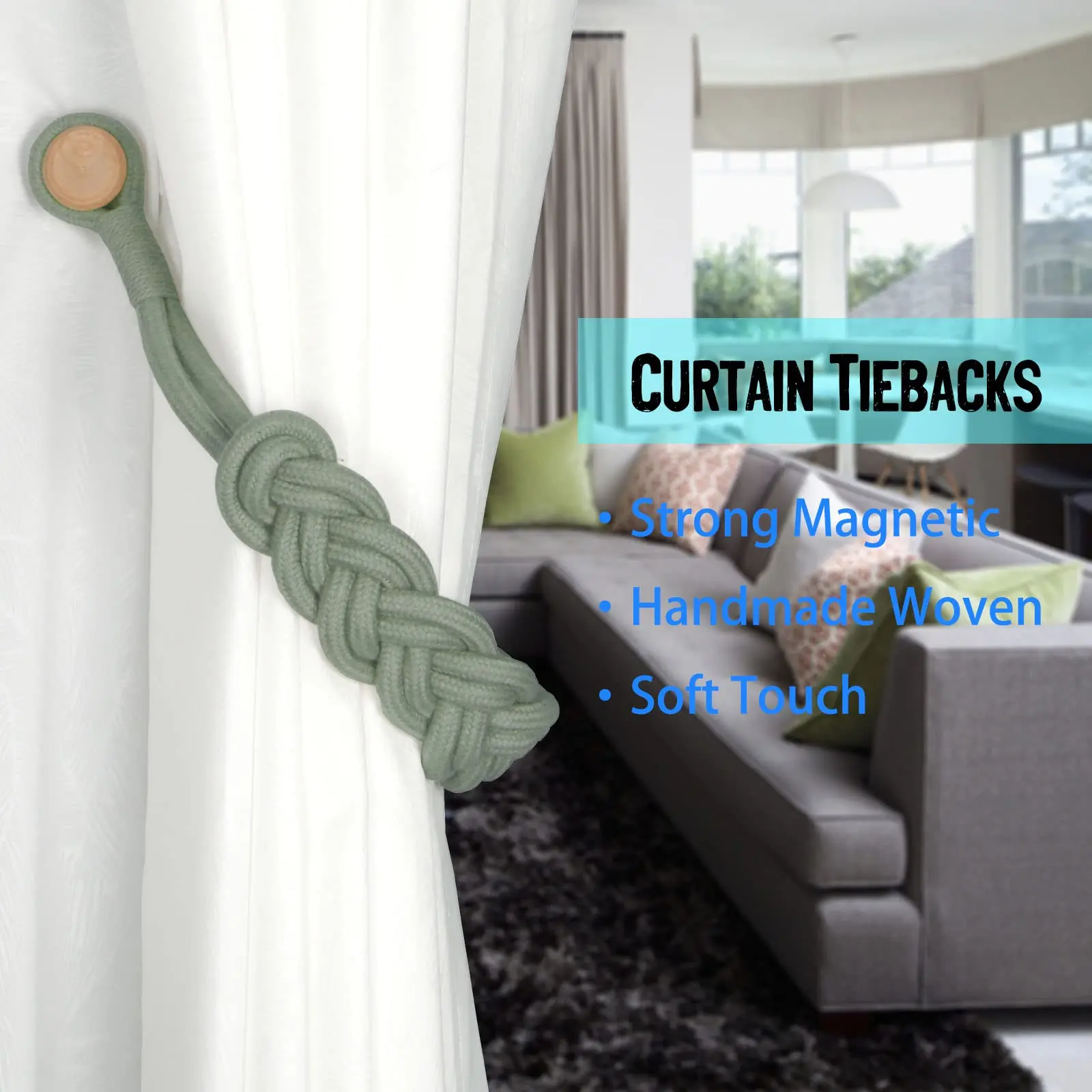 1Pc Handmade Magnetic Curtain Tieback Room Accessories Curtain Holder Clip Cotton Rope Strap Buckle Curtains Holdback Home Decor