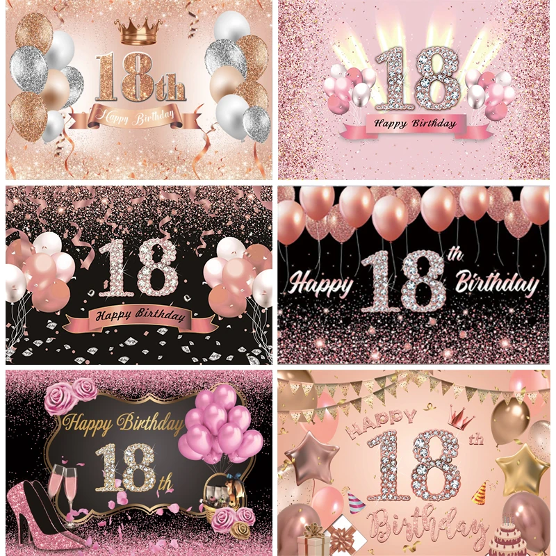 

Rose Gold 18th Birthday Backdrop Banner Girls 18 Years Old Birthday Party Custom Photography Background Photo Studio Props